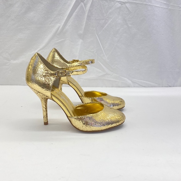 Jessica Simpson Gold Crackle Leather Heels Size: 5.5 - Picture 7 of 10